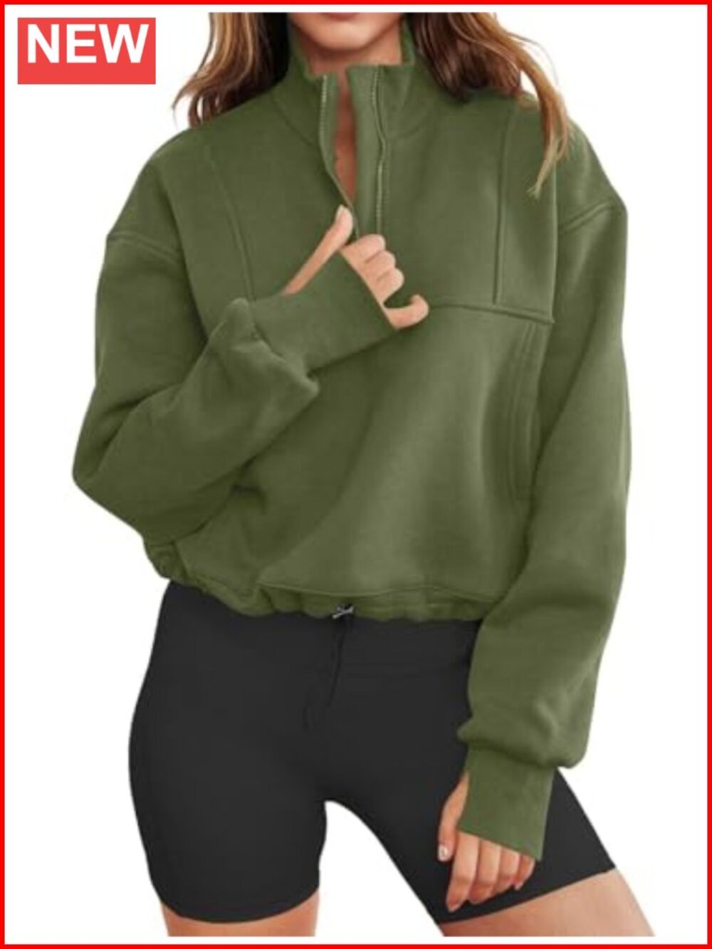 Women Cropped Half Zip Sweatshirt Long Sleeve Pullover with Thumb Holes